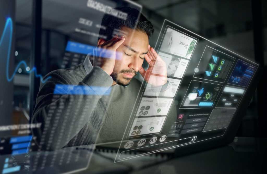 4046967 0 02094400 1756381523 Overlay dashboard or trader with stress headache or burnout from tradi