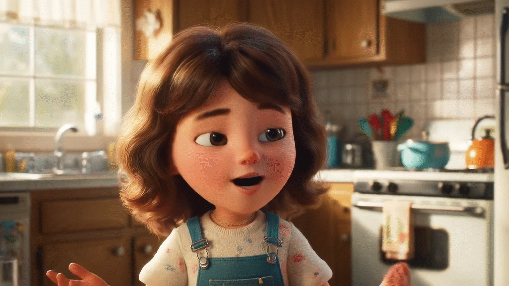 google veo 2 example video single frame pixar style girl
