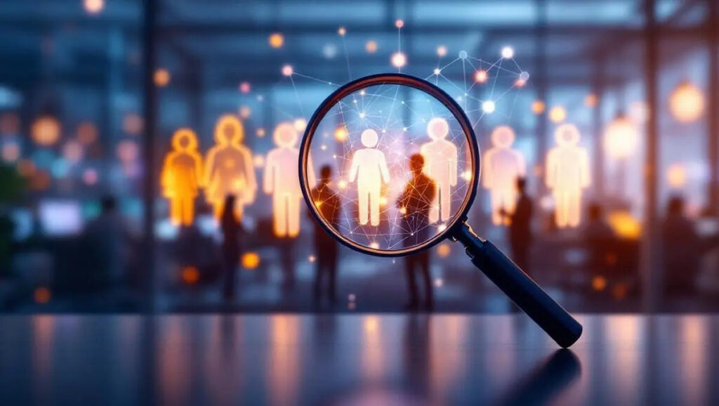 compatible magnifying glass glowing people ai network recruitment uk office modern tech