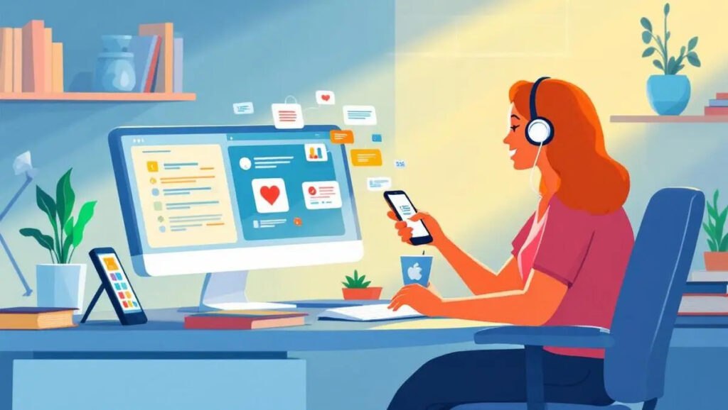 compatible modern office desk with computer digital assistant interacting devices resolving issues i