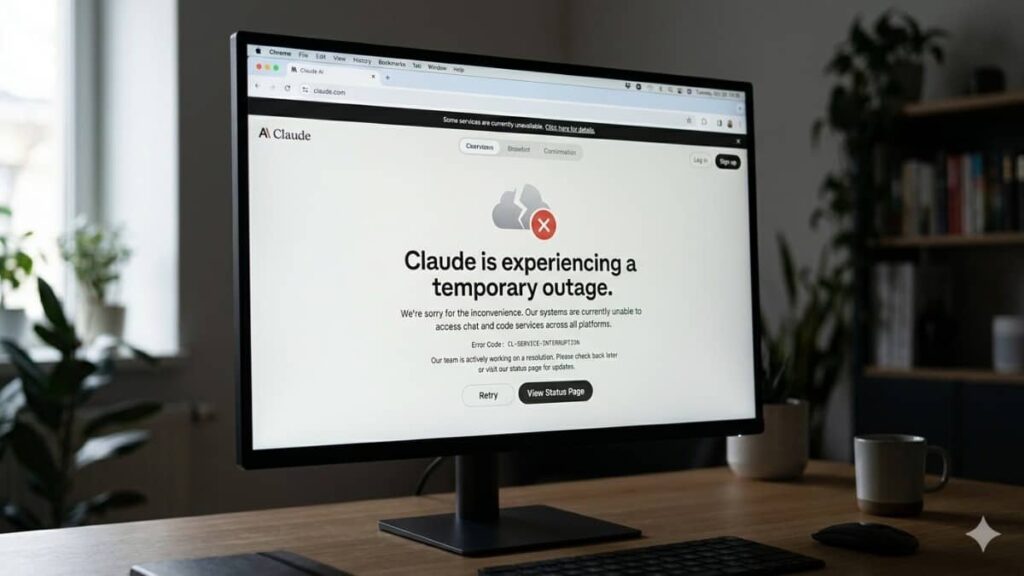claude ai chatbot outage screen showing error accessing chat and code services across platforms 1775